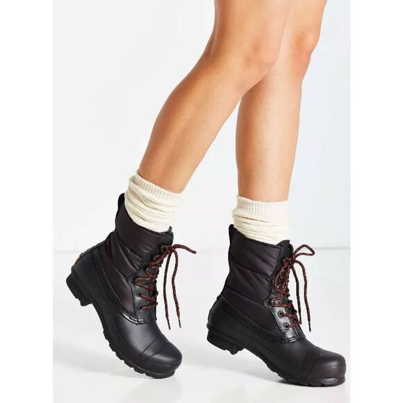 NEW HUNTER Women’s 10‎ Original Short Quilted Lace-Up Boot Black US 10 /EU 42 - Picture 1 of 9